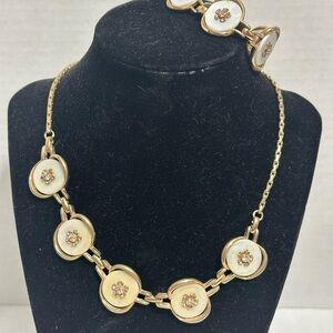 Vintage White Thermoset Rhinestone Adjustable Choker Necklace & Bracelet set